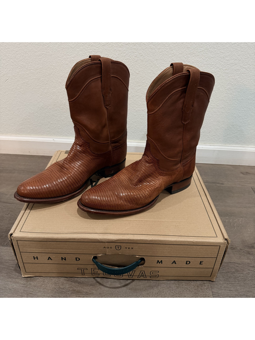 Tecovas The Nash Pecan Lizard Roper Cowboy Boots Mens 12 EE Wide Box + Boot Jack